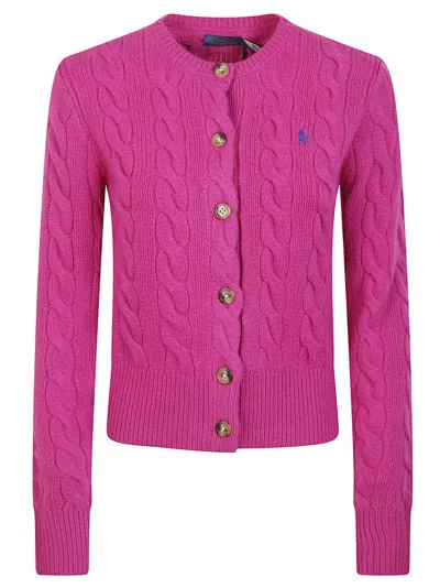 Polo Ralph Lauren Logo Embroidered Crewneck Cardigan In Pink