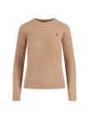 Polo Ralph Lauren Cable Knit Wool Cashmere Sweater In Brown