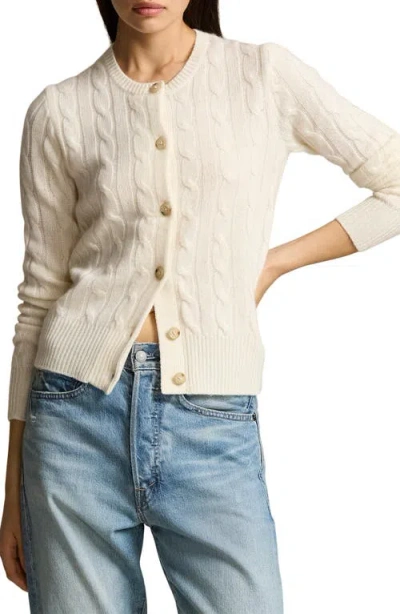 Polo Ralph Lauren Cable Knit Cardigan With Ribbed Cuffs In Neutral