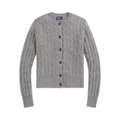 Pre-owned Polo Ralph Lauren Cable Knit Cashmere Classic Long-sleeve Cardigan 'battalion Grey Heather'