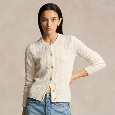 Polo Ralph Lauren Cable-knit Cashmere Crewneck Cardigan In Cream