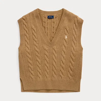 Polo Ralph Lauren Cable-knit Cashmere Jumper Waistcoat In Brown