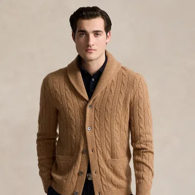 Polo Ralph Lauren Cable-knit Cashmere Shawl Cardigan In Brown