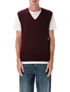 Polo Ralph Lauren Cable-knit Cashmere Sleeveless Jumper With V-neck In Burgundy