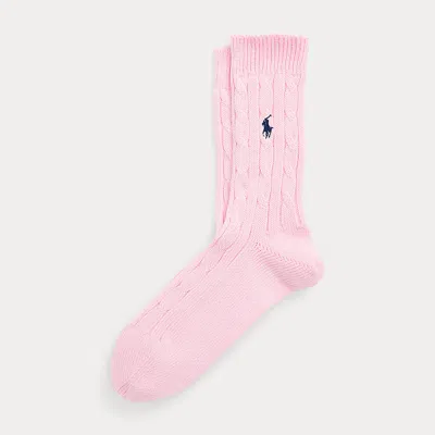 Polo Ralph Lauren Cable-knit Cotton-blend Crew Socks In Pink