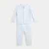 Polo Ralph Lauren Babies' Ralph Lauren Cable Stitch Cotton Cardigan & Sweater Pants Set In Pearl Blue