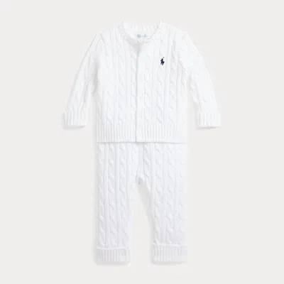 Polo Ralph Lauren Babies' Cable-knit Cotton Cardigan & Pant Set In White