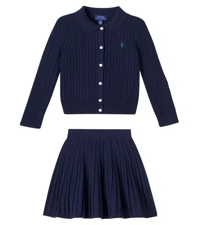 Polo Ralph Lauren Kids' Cable-knit Cotton Cardigan And Skirt Set In Blue