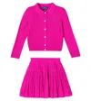 Polo Ralph Lauren Cable-knit Cotton Cardigan And Skirt Set In Pink