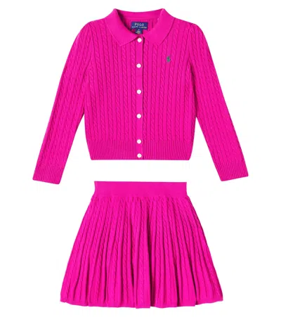 Polo Ralph Lauren Kids' Cable-knit Cotton Cardigan And Skirt Set In Pink