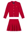 Polo Ralph Lauren Cable-knit Cotton Cardigan And Skirt Set In Red