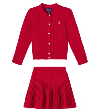 Polo Ralph Lauren Kids' Cable-knit Cotton Cardigan And Skirt Set In Red
