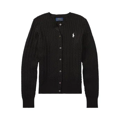 Pre-owned Polo Ralph Lauren Cable-knit Cotton Cardigan 'black' | Women's Size L