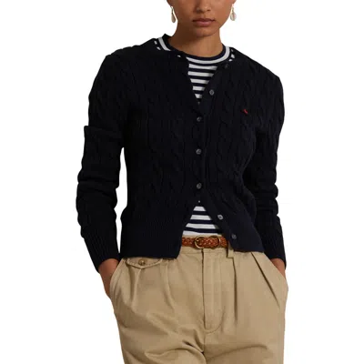 Polo Ralph Lauren Cable Knit Cotton Cardigan In Black