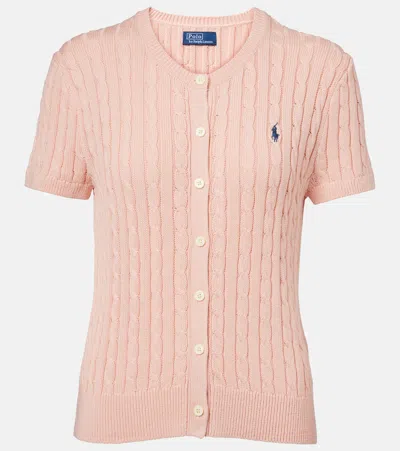 Polo Ralph Lauren Embroidered Cable-knit Cotton Cardigan In Pink