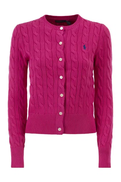 Polo Ralph Lauren Cable Knit Cotton Crew Neck Cardigan In Pink