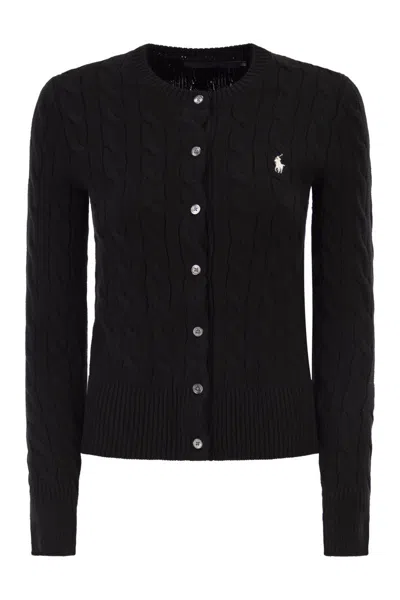 Polo Ralph Lauren Cable Knit Cotton Crew Neck Cardigan In Black