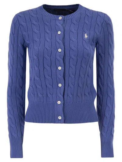 Polo Ralph Lauren Cable Knit Cotton Crew Neck Cardigan In Blue