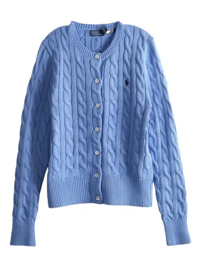 Polo Ralph Lauren Cable Knit Cotton Crew Neck Cardigan In Blue