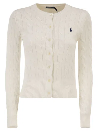 Polo Ralph Lauren Cable Knit Cotton Crew Neck Cardigan In Neutral