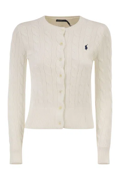 Polo Ralph Lauren Cable Knit Cotton Crew Neck Cardigan In Neutral