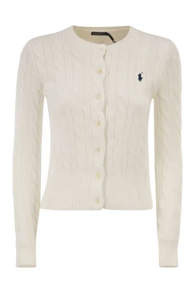 Polo Ralph Lauren Cable Knit Cotton Crew Neck Cardigan In Neutral