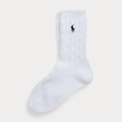 Polo Ralph Lauren Cable-knit Cotton Crew Socks In White