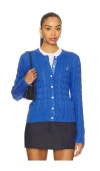 Polo Ralph Lauren Cable Knit Cotton Crewneck Cardigan In Blue