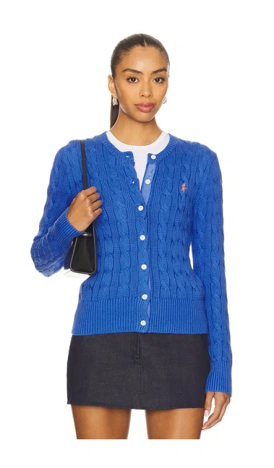 Polo Ralph Lauren Cable Knit Cotton Crewneck Cardigan In Blue
