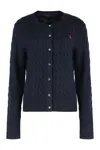 Polo Ralph Lauren Cable-knit Cotton Crewneck Cardigan In Blue