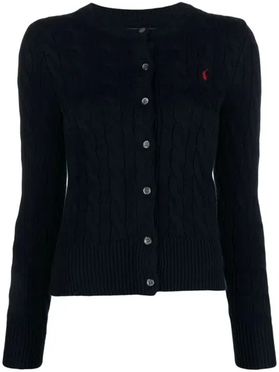 Polo Ralph Lauren Cable-knit Cotton Crewneck Cardigan Clothing In Blue