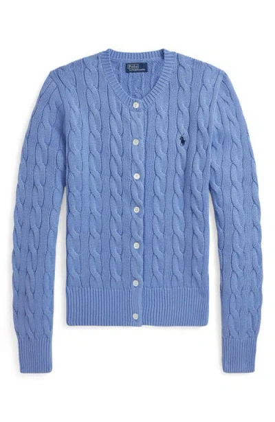 Polo Ralph Lauren Cable Knit Cotton Crewneck Cardigan In Blue