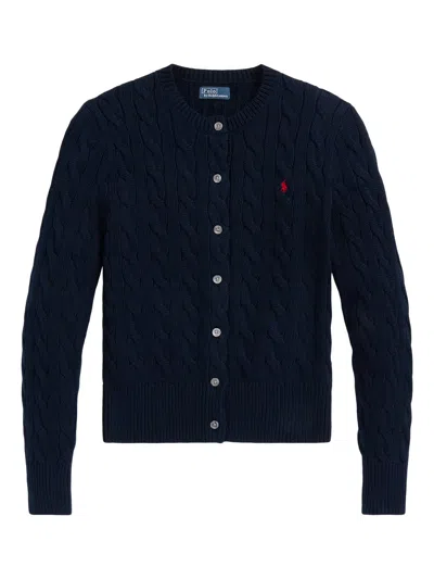 Polo Ralph Lauren Cable-knit Cotton Crewneck Cardigan In Blue