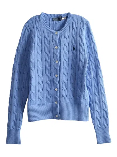 Polo Ralph Lauren Cable-knit Cotton Crewneck Cardigan Clothing In Blue