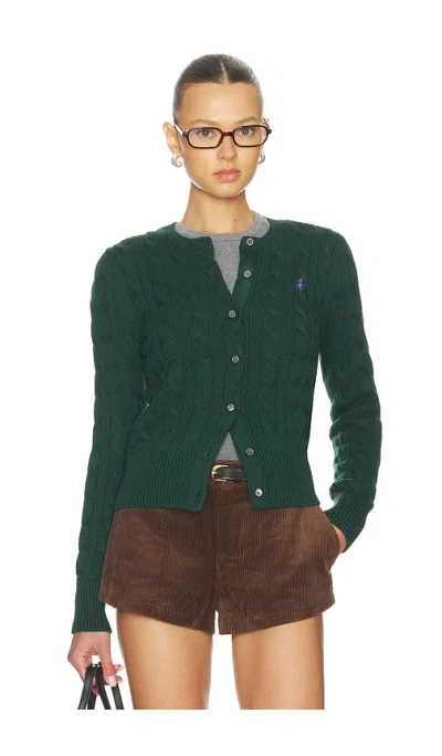 Polo Ralph Lauren Cable Knit Cotton Crewneck Cardigan In Green
