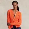 Polo Ralph Lauren Cable-knit Cotton Crewneck Cardigan In Orange