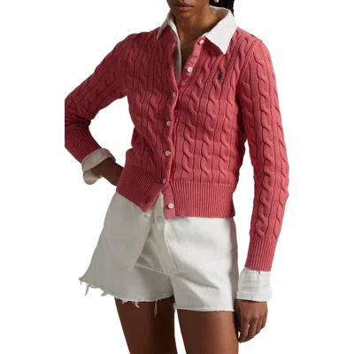Polo Ralph Lauren Cable Knit Cotton Crewneck Cardigan In Red Sky