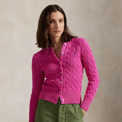 Polo Ralph Lauren Long Sleeve Cardigan In Pink & Purple