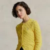 Polo Ralph Lauren Cable-knit Cotton Crewneck Cardigan In Yellow