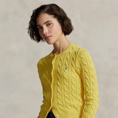 Polo Ralph Lauren Cable-knit Cotton Crewneck Cardigan In Yellow