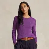 Polo Ralph Lauren Cable-knit Cotton Crewneck Jumper In Purple
