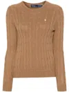 Polo Ralph Lauren Cable Knit Beige Sweater With Logo Embroidery