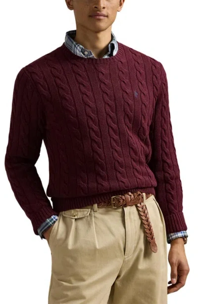Polo Ralph Lauren Cable Knit Cotton Crewneck Sweater In Purple