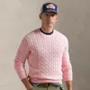Polo Ralph Lauren Cable-knit Cotton Crewneck Sweater In Ballet Pink Heather