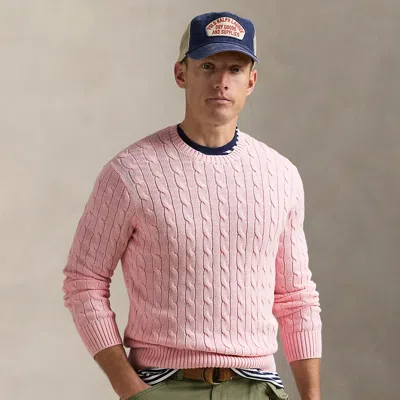 Polo Ralph Lauren Cable-knit Cotton Crewneck Sweater In Ballet Pink Heather