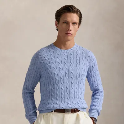 Polo Ralph Lauren Cable-knit Cotton Crewneck Sweater In Blue Hyacinth