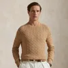 Polo Ralph Lauren Cable-knit Cotton Crewneck Sweater In Camel Melange