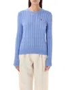 Polo Ralph Lauren Cable Knit Crewneck Sweater With Ribbed Trim In New Litch Blue