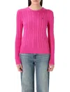 Polo Ralph Lauren Cable Knit Sweater With Round Neckline And Long Sleeves In Pink