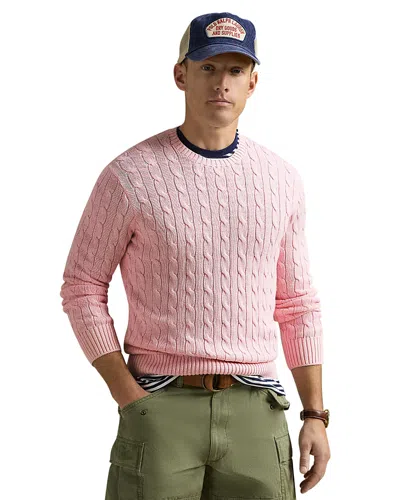 Polo Ralph Lauren Cable Knit Cotton Crewneck Sweater In Pink